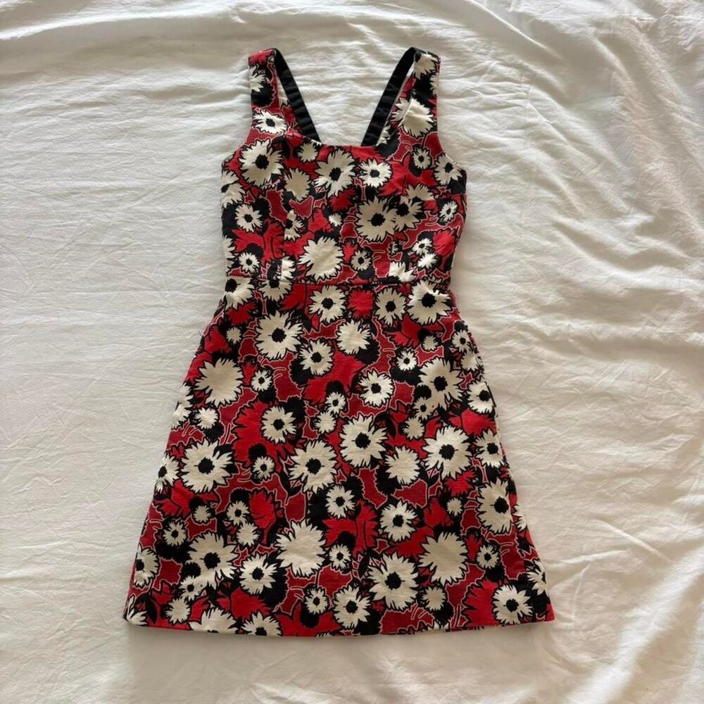 Zara Red Black Cream Floral Mini Dress